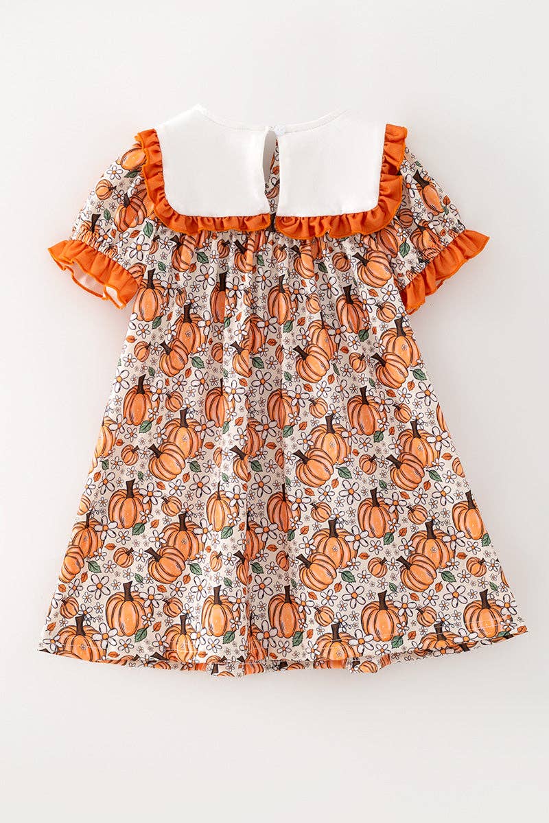 Thankful grateful Blessed" Embroidered dress w/pumpkin print.