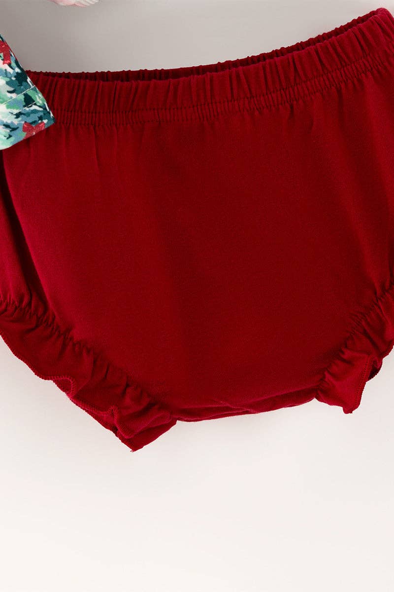 "Oh Christmas tree" Christmas tree printed tunic and red bloomers.