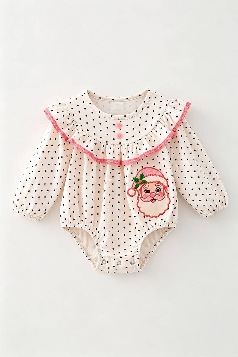 Polka dot printed w/ Santa embroidered baby bodysuit.