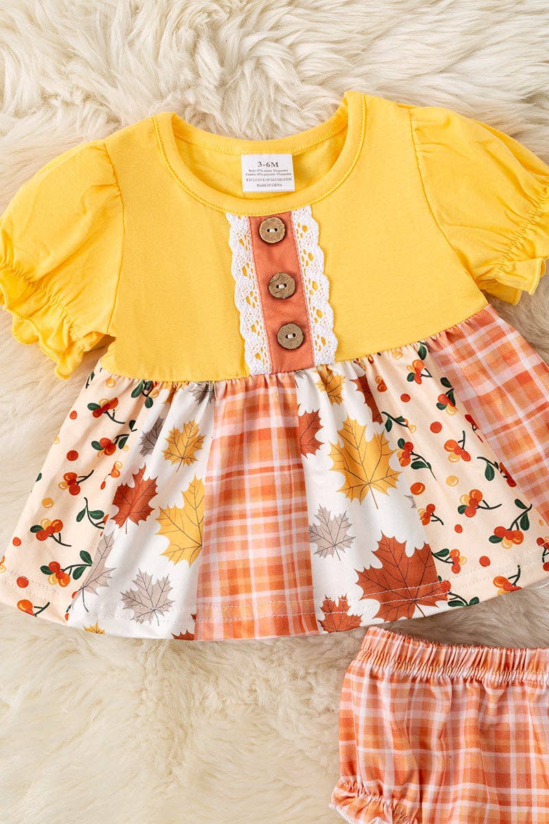 Yellow & Orange plaid baby tunic & baby bloomers.