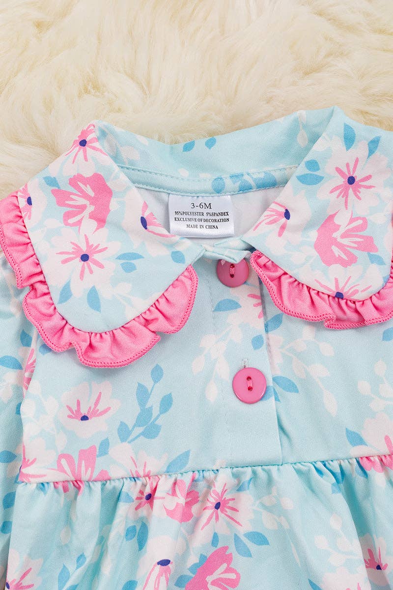 Pastel floral printed onesie w/ long sleeve.