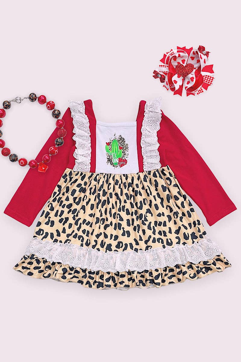 💖CACTUS & HEART PRINTED DRESS WITH EMBROIDERED DETAIL