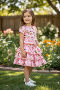 Pink Western boot printed crop top and 3 tiered layered skort. OFG61001 SOL: XL