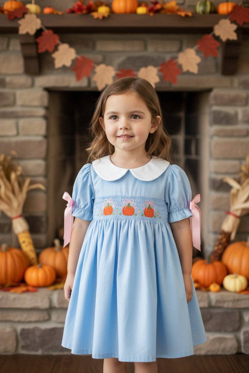 Light Blue smocked dress with bubble sleeves